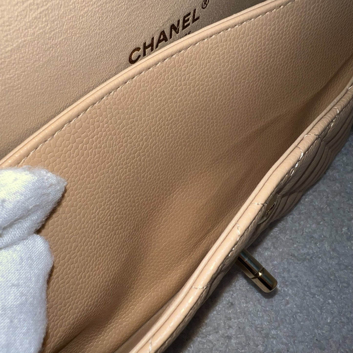 GLM-Medium Classic Flap CF in Beige Caviar and GHW (Model: A01112)