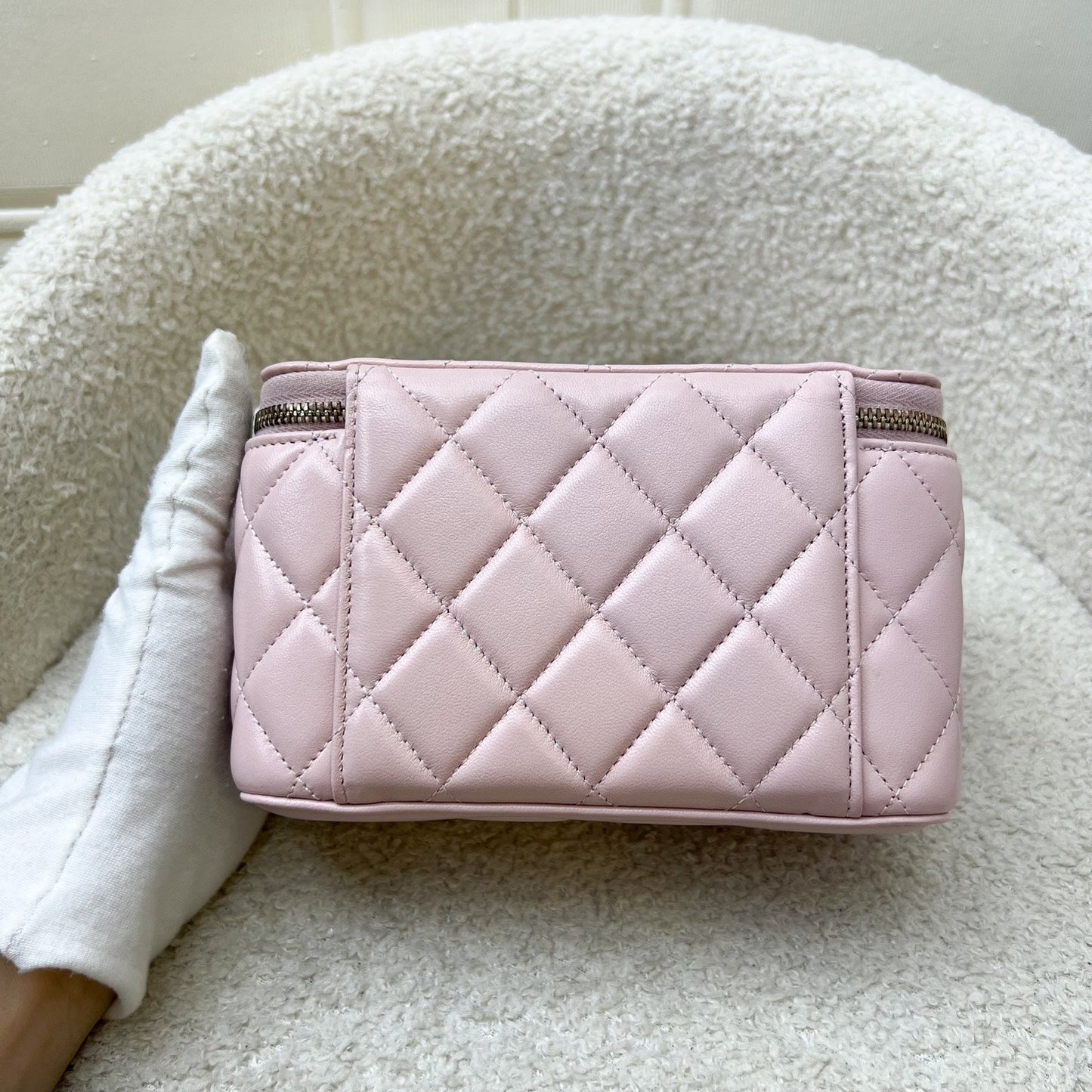 GLM-Pearl Crush Adjustable Chain Small Vanity in 24K Light Pink Lambskin and AGHW