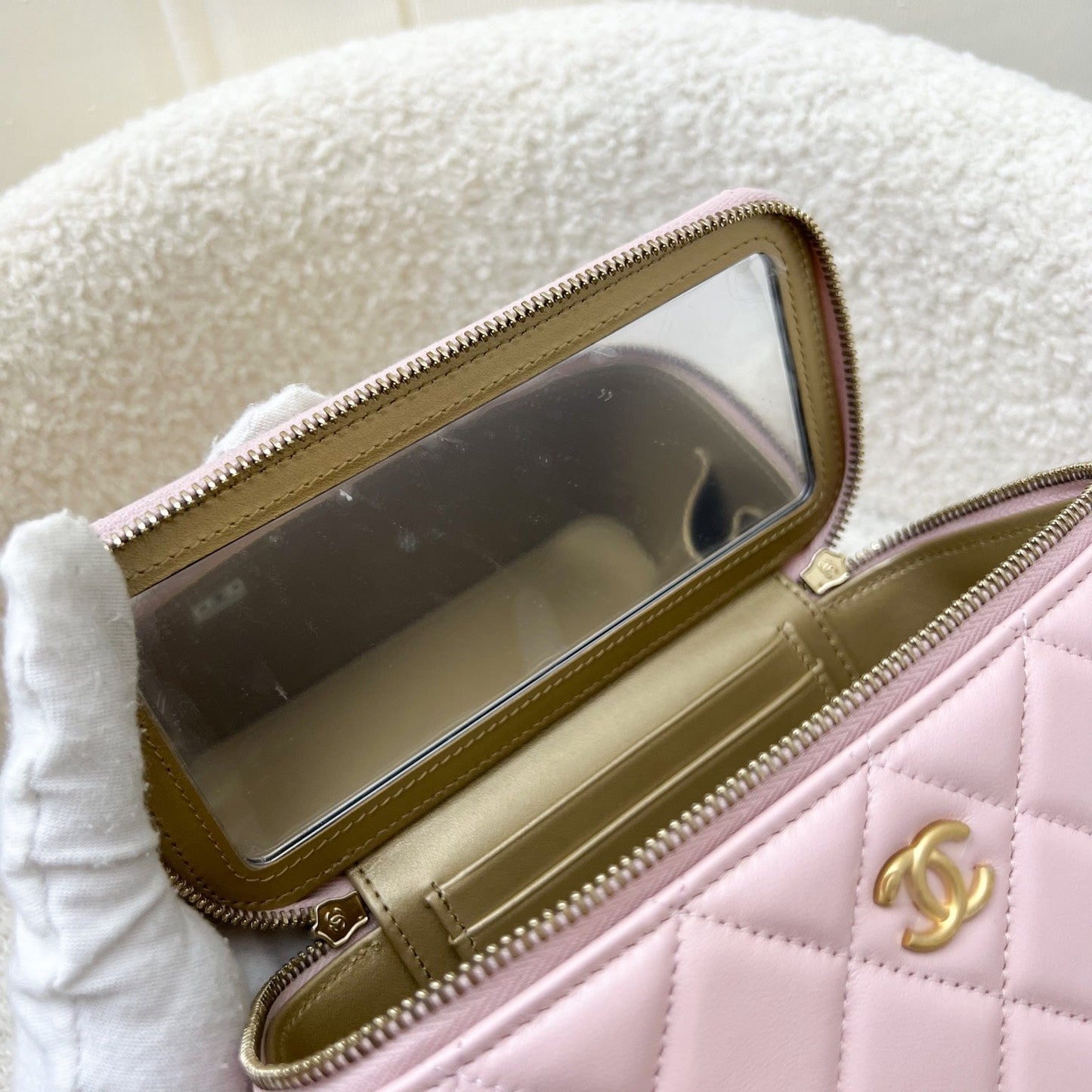 GLM-Pearl Crush Adjustable Chain Small Vanity in 24K Light Pink Lambskin and AGHW
