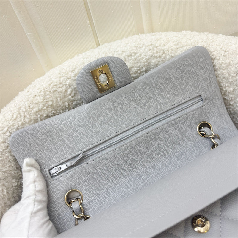 GLM-Small Classic Flap CF in 21A Dove Grey Caviar and LGHW