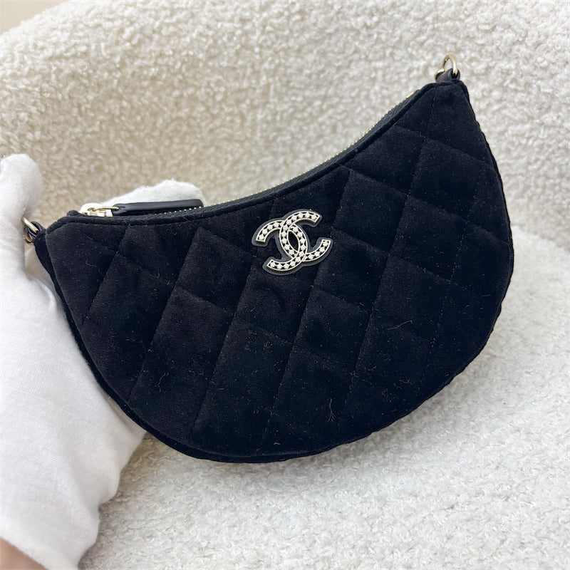 GLM-VIP Gift Crossbody Bag with Crystal Studded GLM- Logo in Black Velvet and LGHW