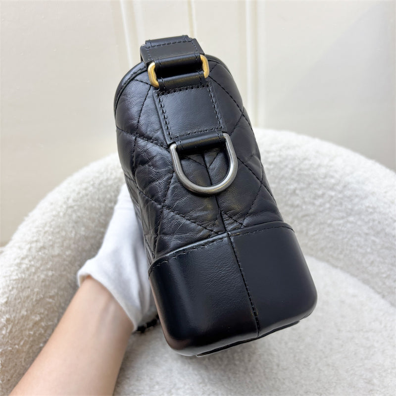 GLM-Small Gabrielle Hobo in Black Distressed Calfskin and 3 tone Hardware