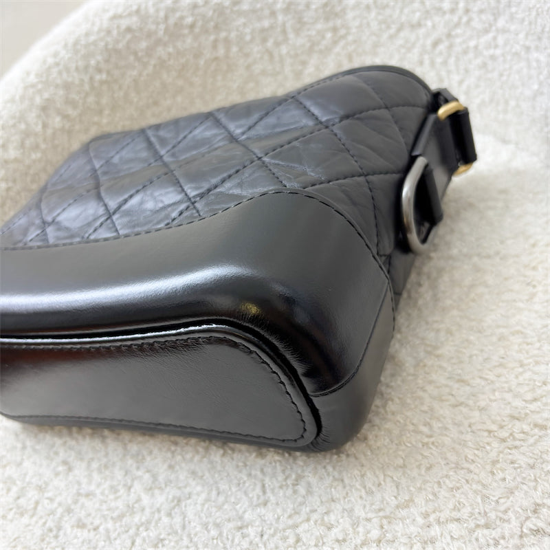 GLM-Small Gabrielle Hobo in Black Distressed Calfskin and 3 tone Hardware