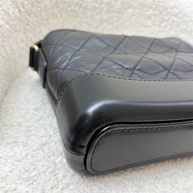 GLM-Small Gabrielle Hobo in Black Distressed Calfskin and 3 tone Hardware