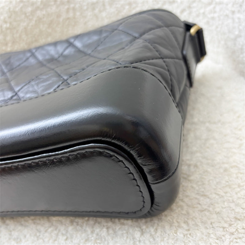GLM-Small Gabrielle Hobo in Black Distressed Calfskin and 3 tone Hardware