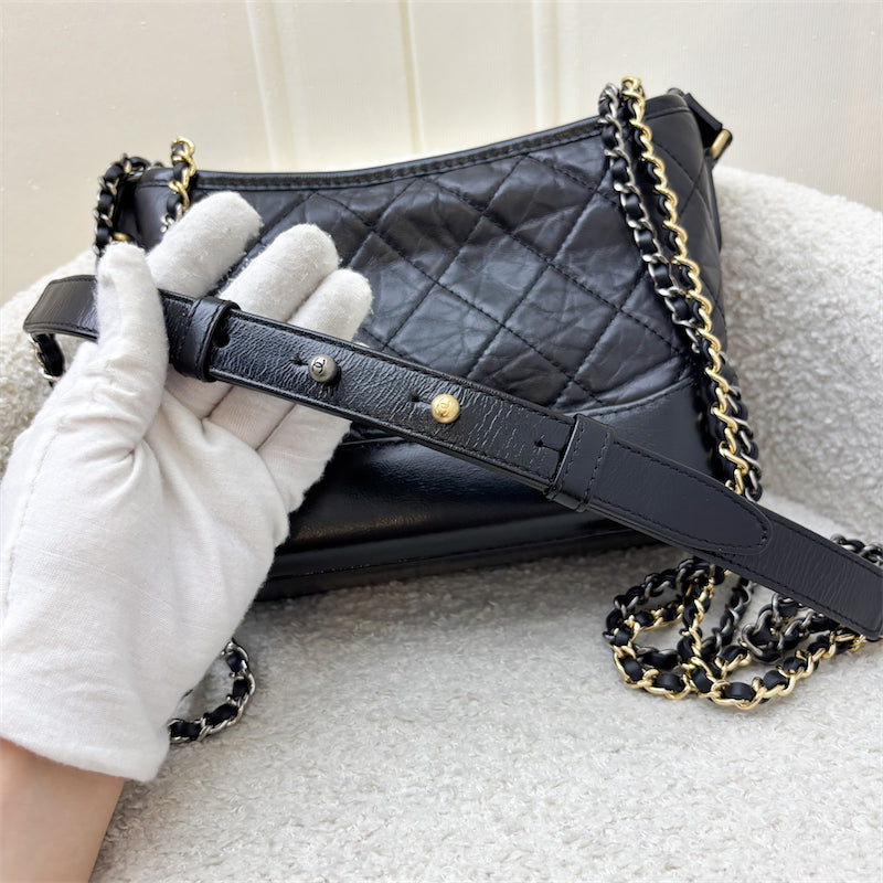 GLM-Small Gabrielle Hobo in Black Distressed Calfskin and 3 tone Hardware