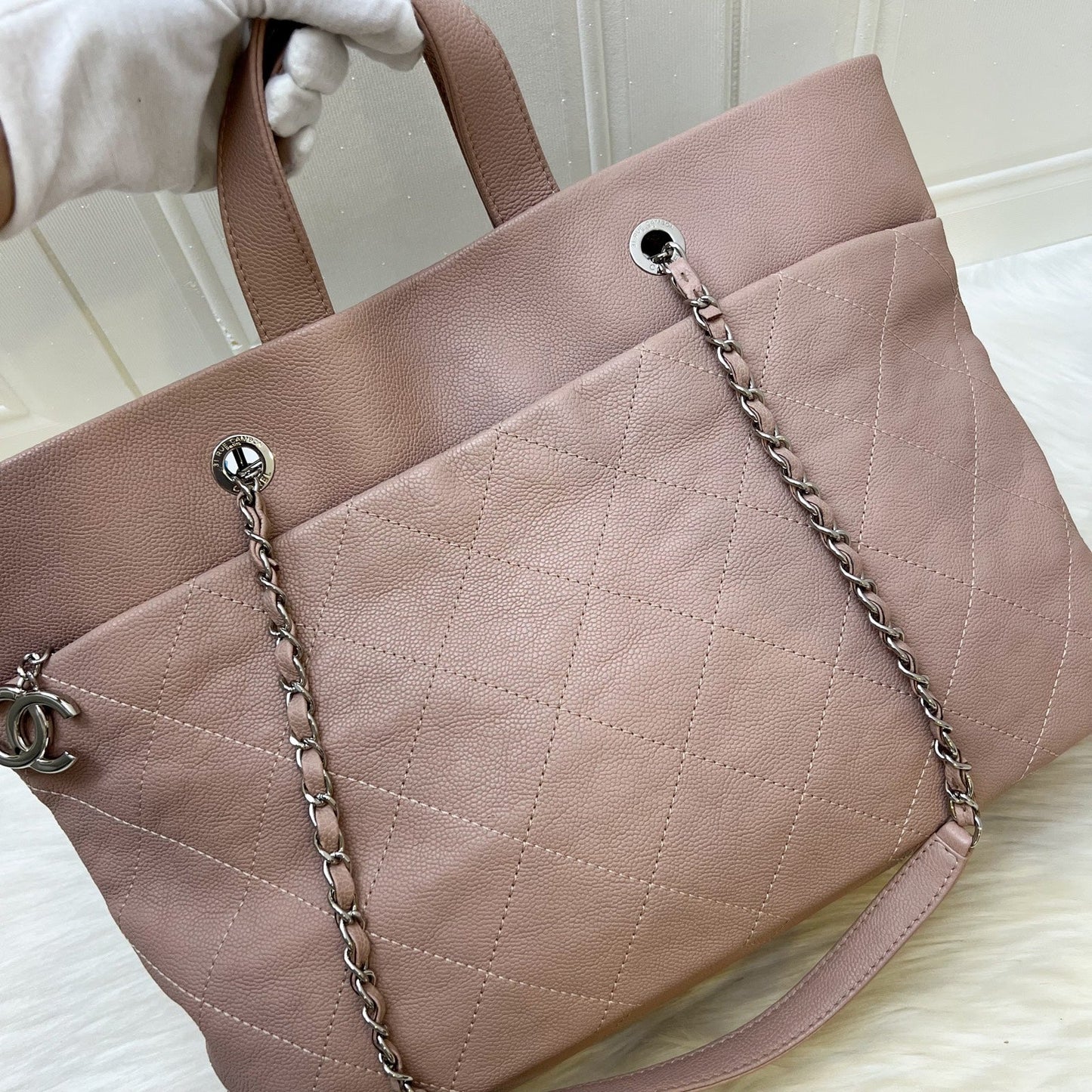 GLM-Large Quilted Tote Bag in Pink Caviar and SHW