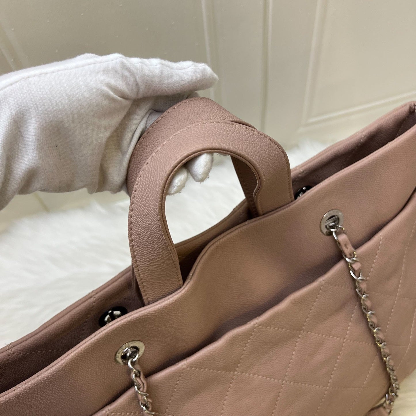 GLM-Large Quilted Tote Bag in Pink Caviar and SHW