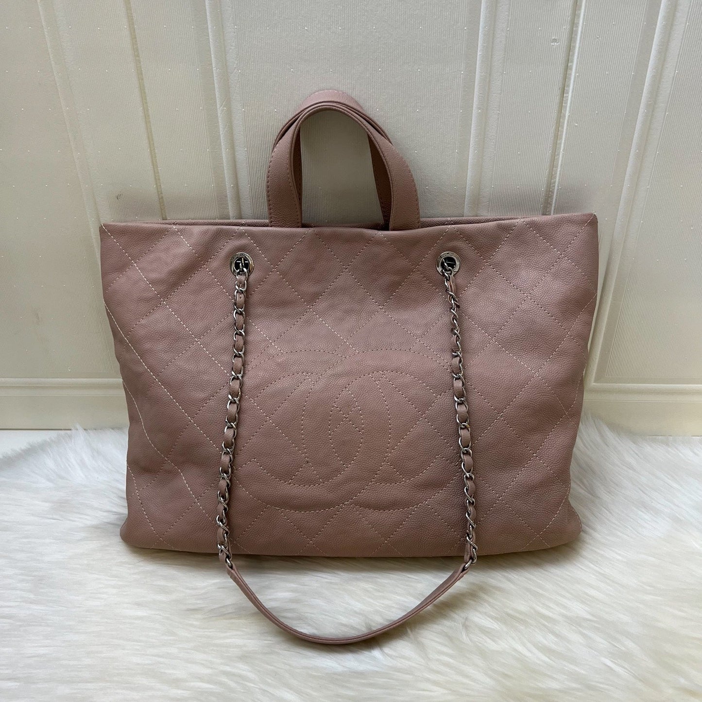 GLM-Large Quilted Tote Bag in Pink Caviar and SHW