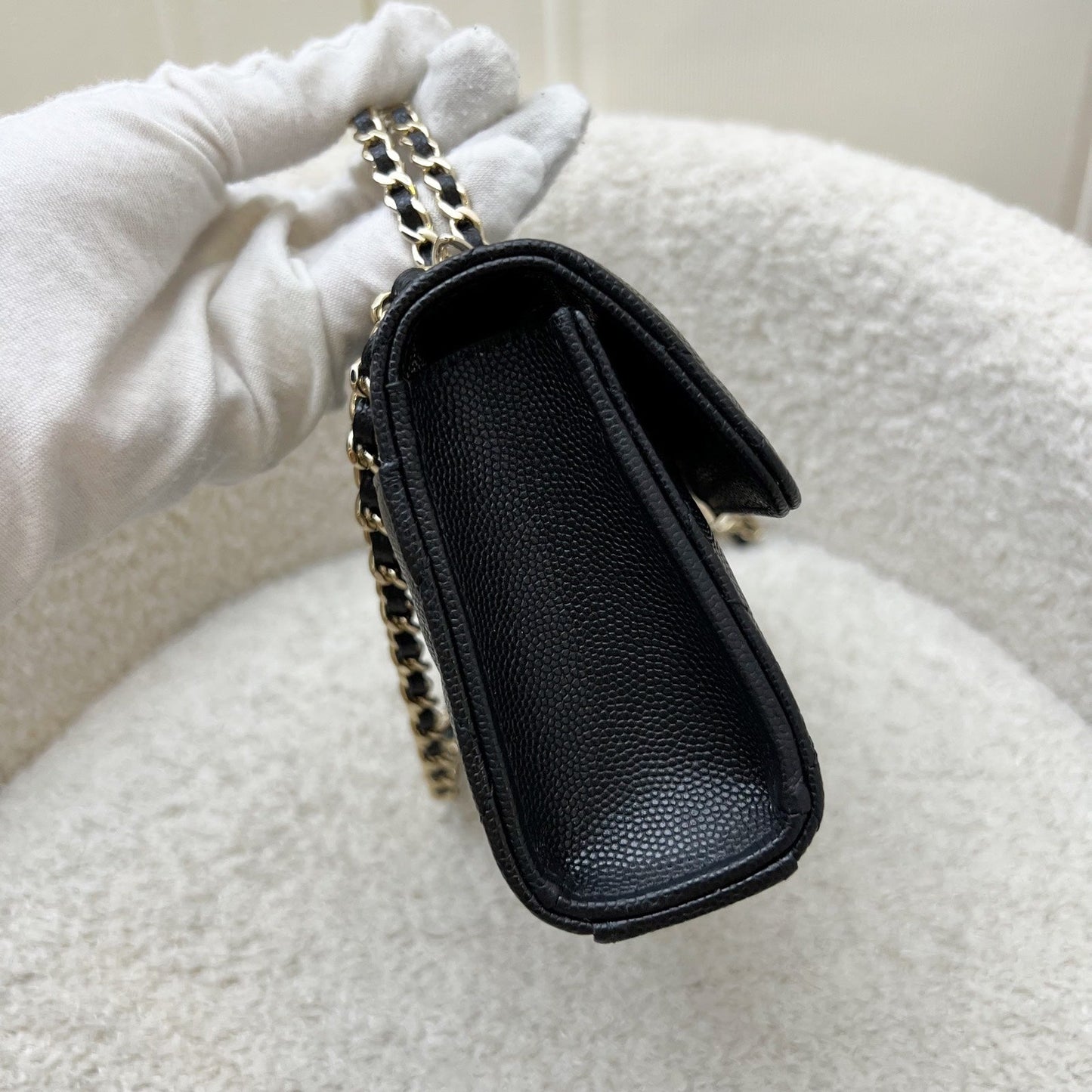 GLM-25S Top Handle Kelly Clutch with Chain in Black Caviar and GHW