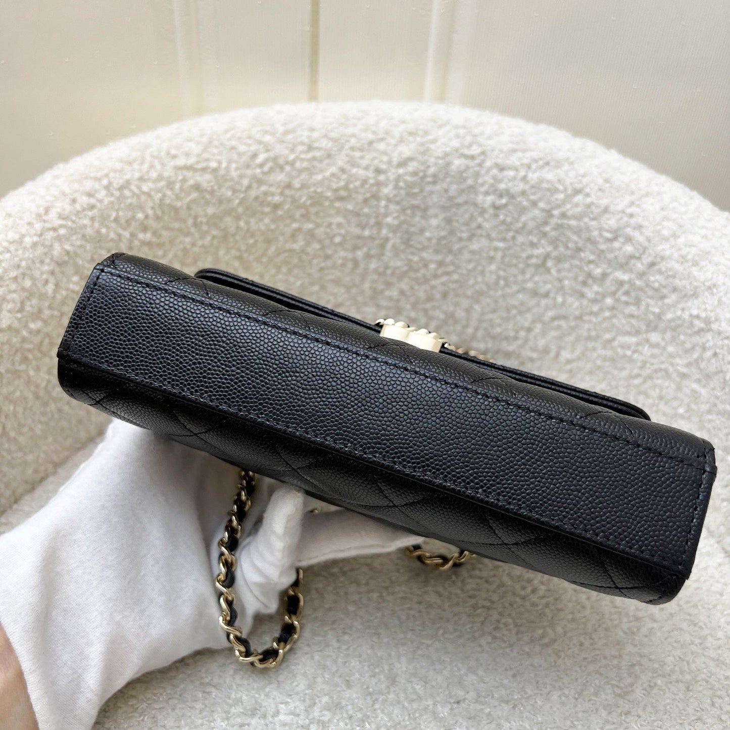 GLM-25S Top Handle Kelly Clutch with Chain in Black Caviar and GHW