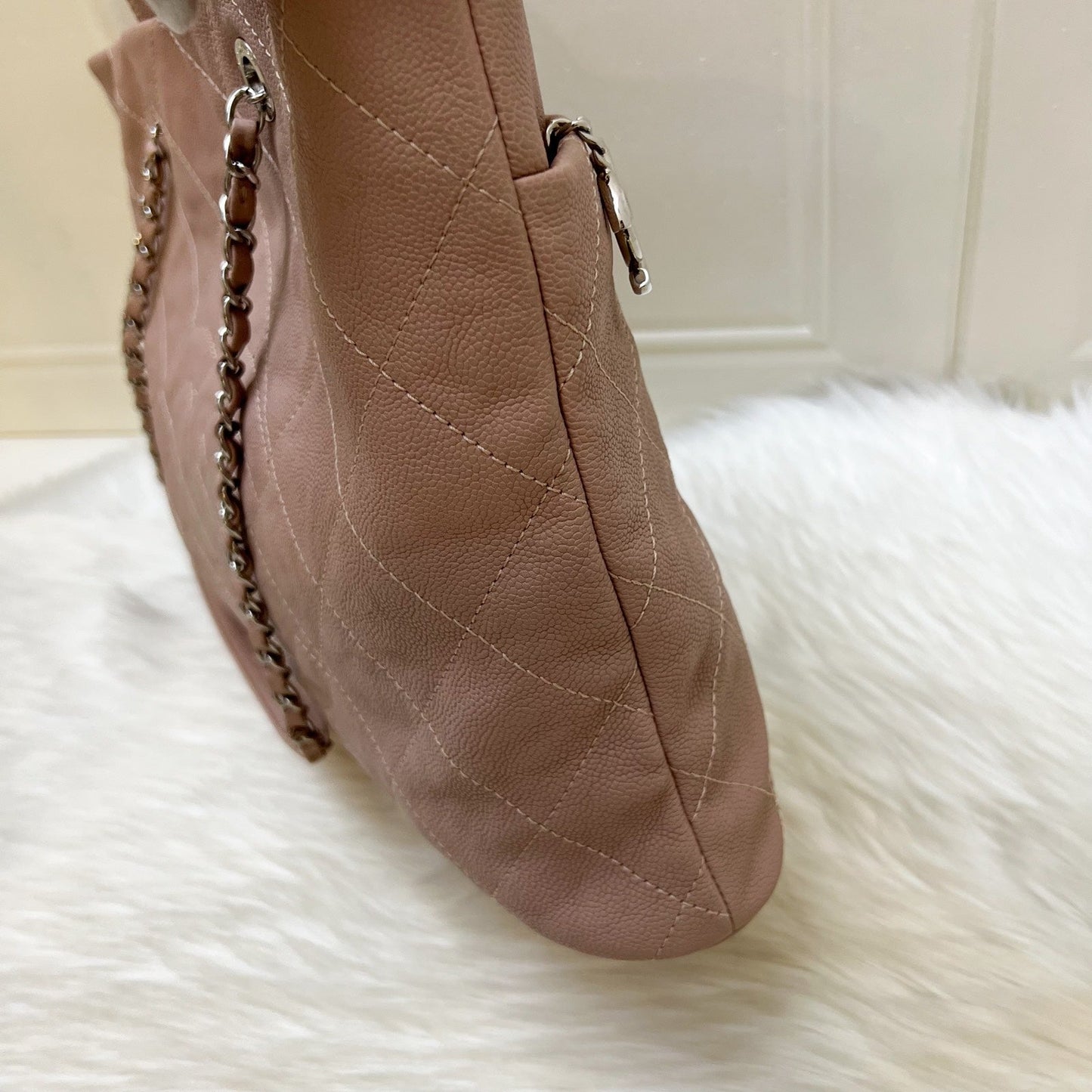 GLM-Large Quilted Tote Bag in Pink Caviar and SHW