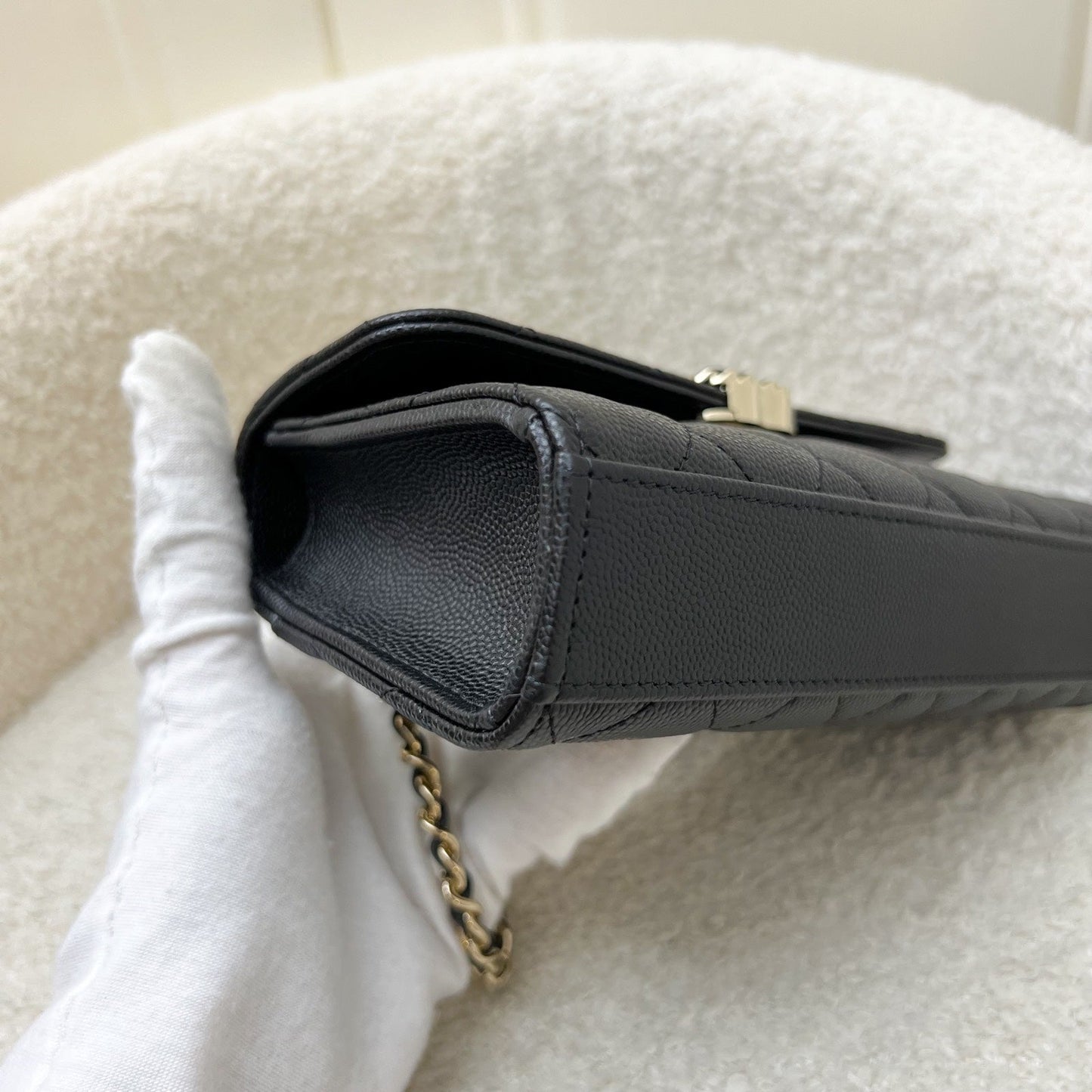 GLM-25S Top Handle Kelly Clutch with Chain in Black Caviar and GHW