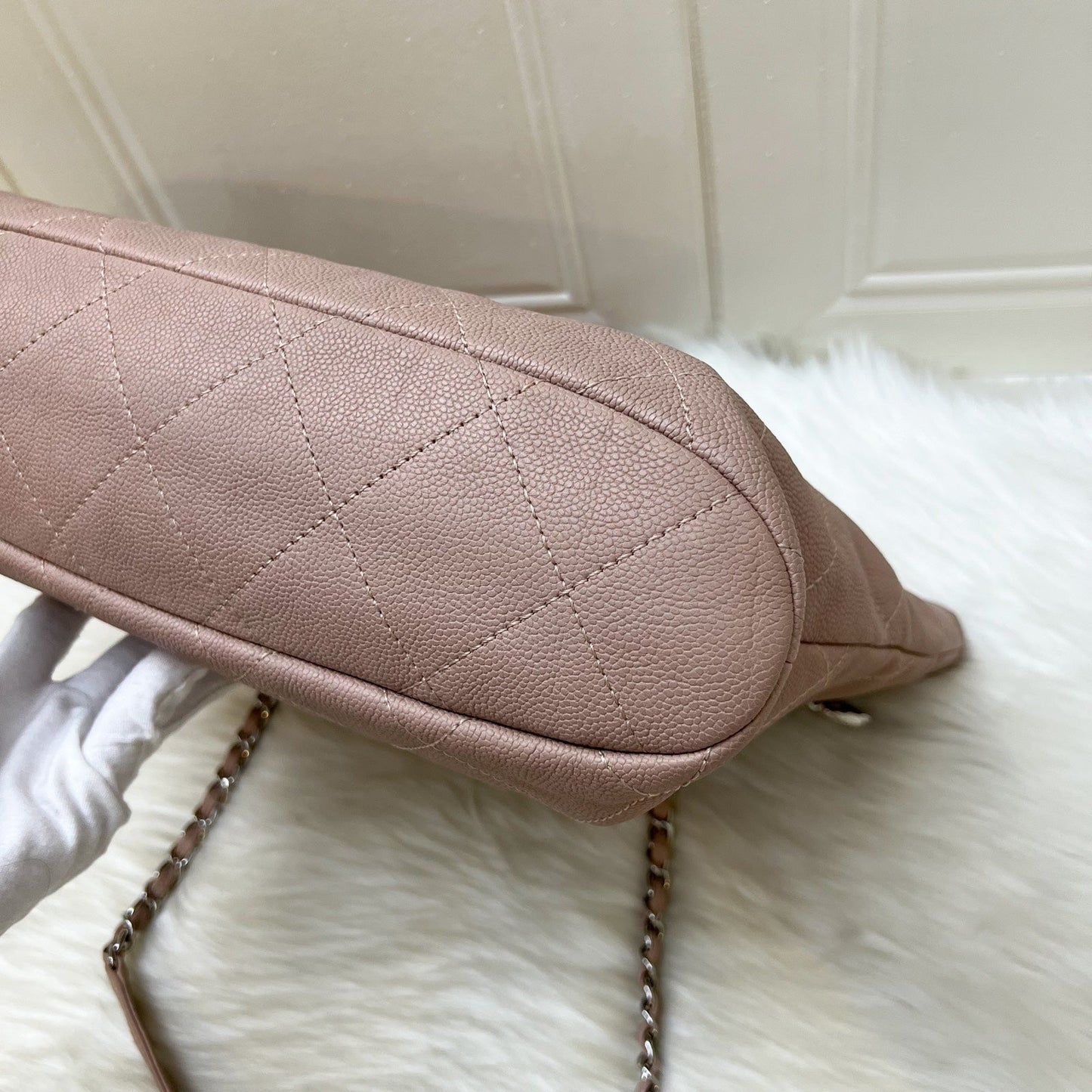 GLM-Large Quilted Tote Bag in Pink Caviar and SHW
