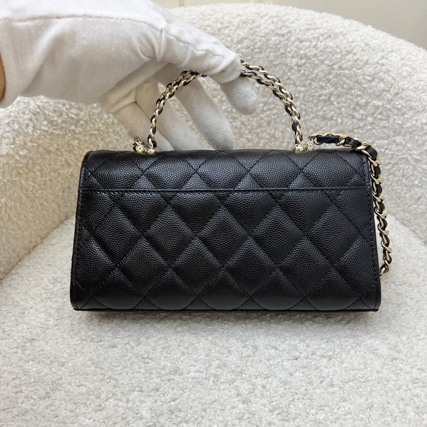 GLM-25S Top Handle Kelly Clutch with Chain in Black Caviar and GHW