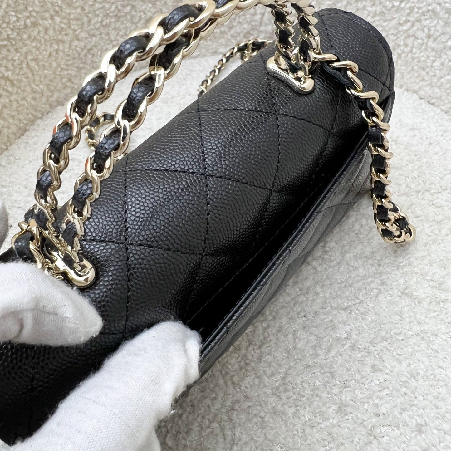 GLM-25S Top Handle Kelly Clutch with Chain in Black Caviar and GHW