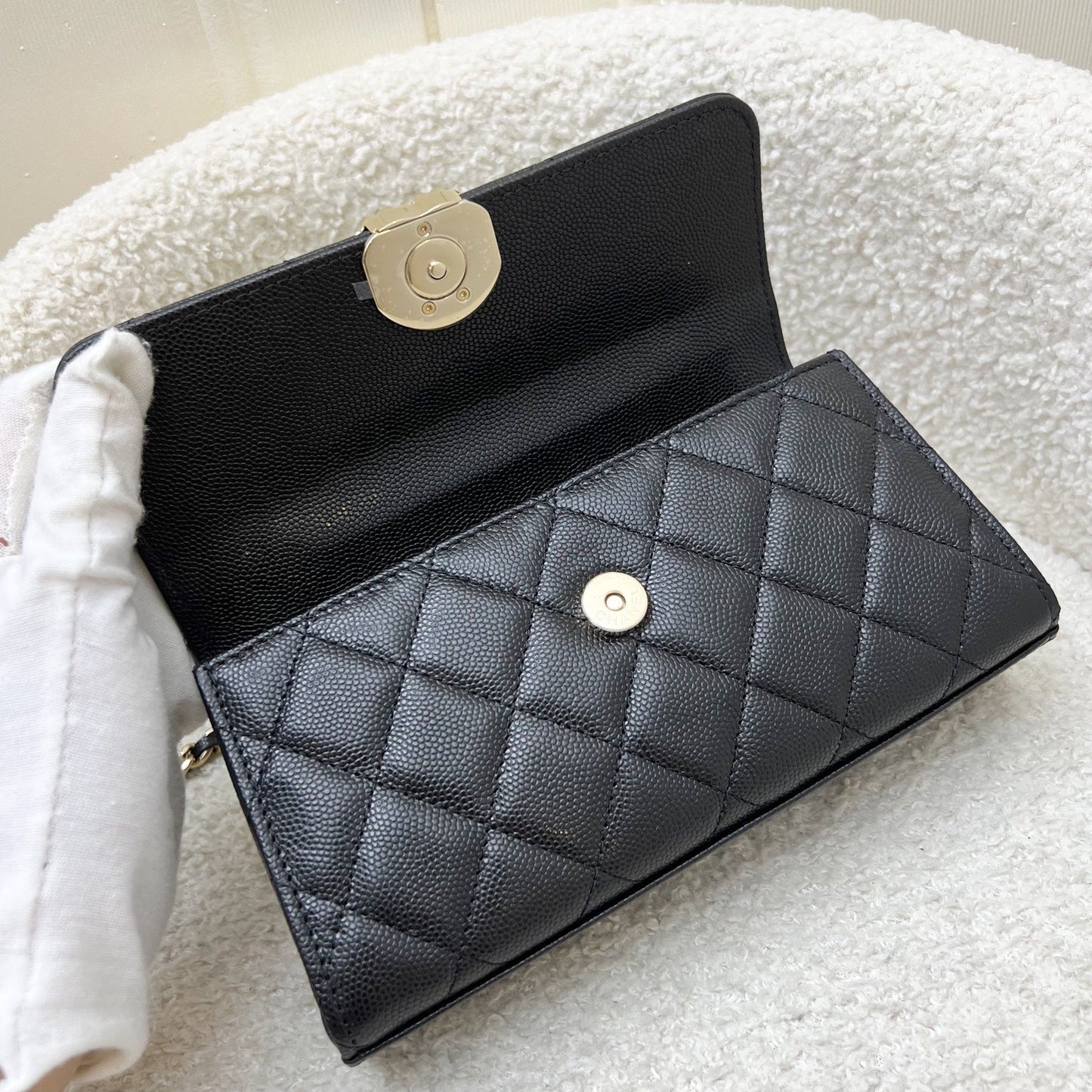 GLM-25S Top Handle Kelly Clutch with Chain in Black Caviar and GHW