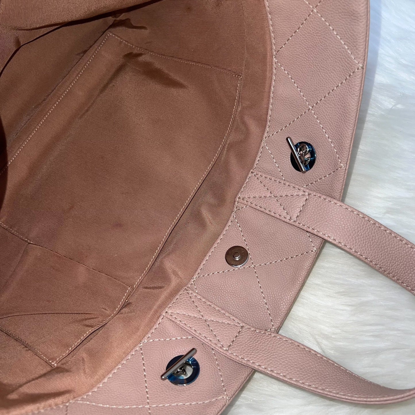 GLM-Large Quilted Tote Bag in Pink Caviar and SHW