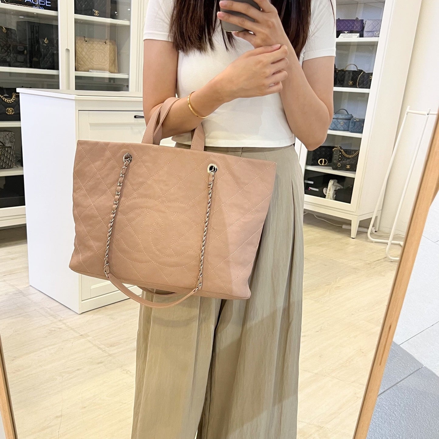 GLM-Large Quilted Tote Bag in Pink Caviar and SHW