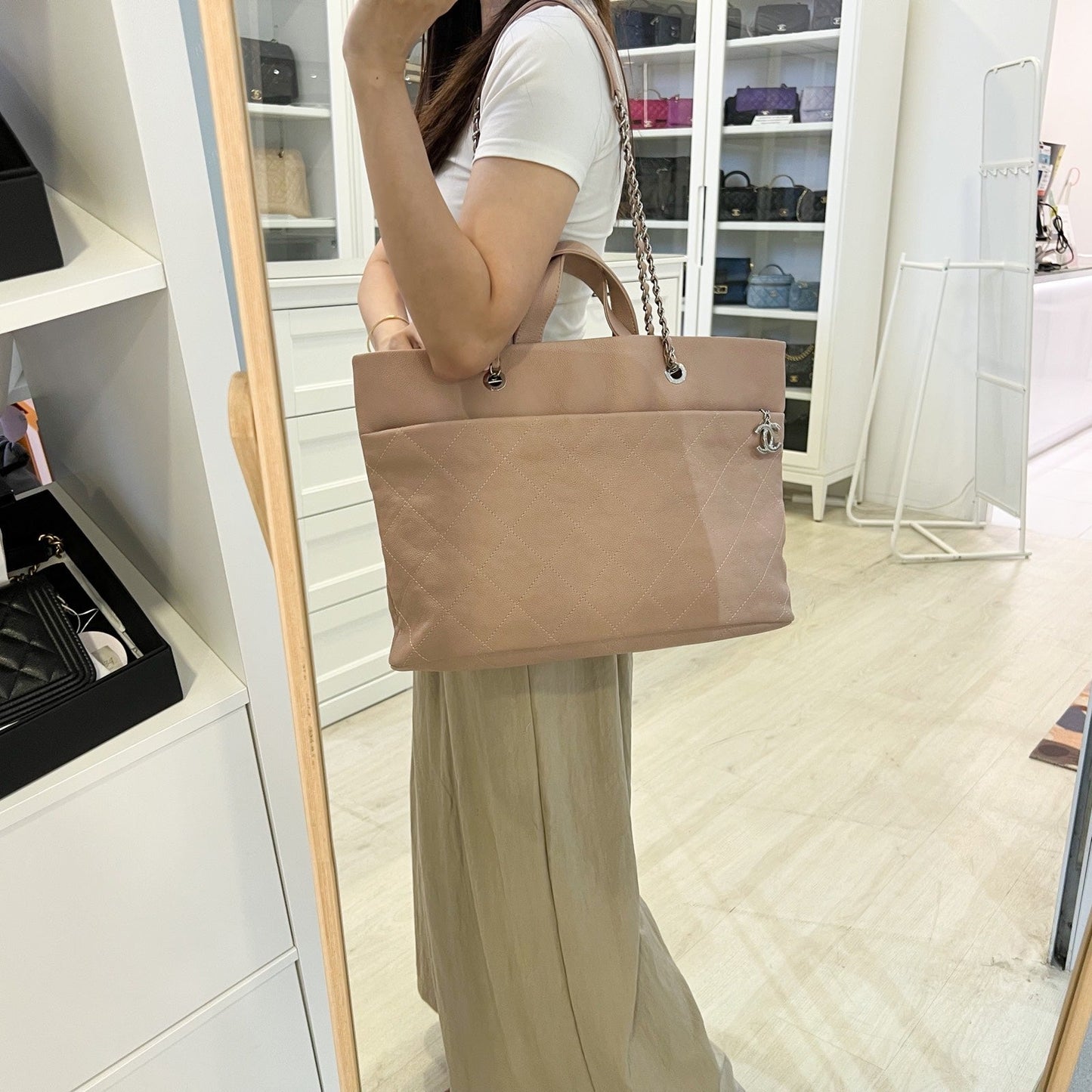 GLM-Large Quilted Tote Bag in Pink Caviar and SHW