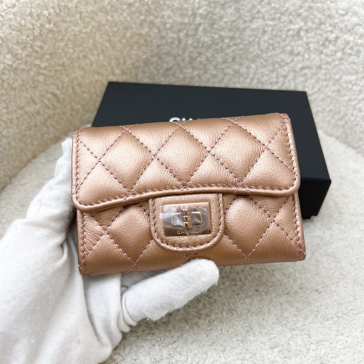 GLM-2.55 Reissue Snap Card Holder in Rose Gold Leather and RGHW
