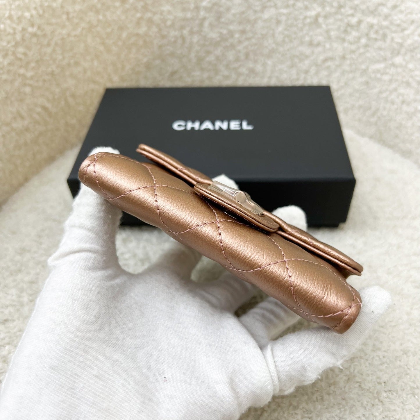 GLM-2.55 Reissue Snap Card Holder in Rose Gold Leather and RGHW