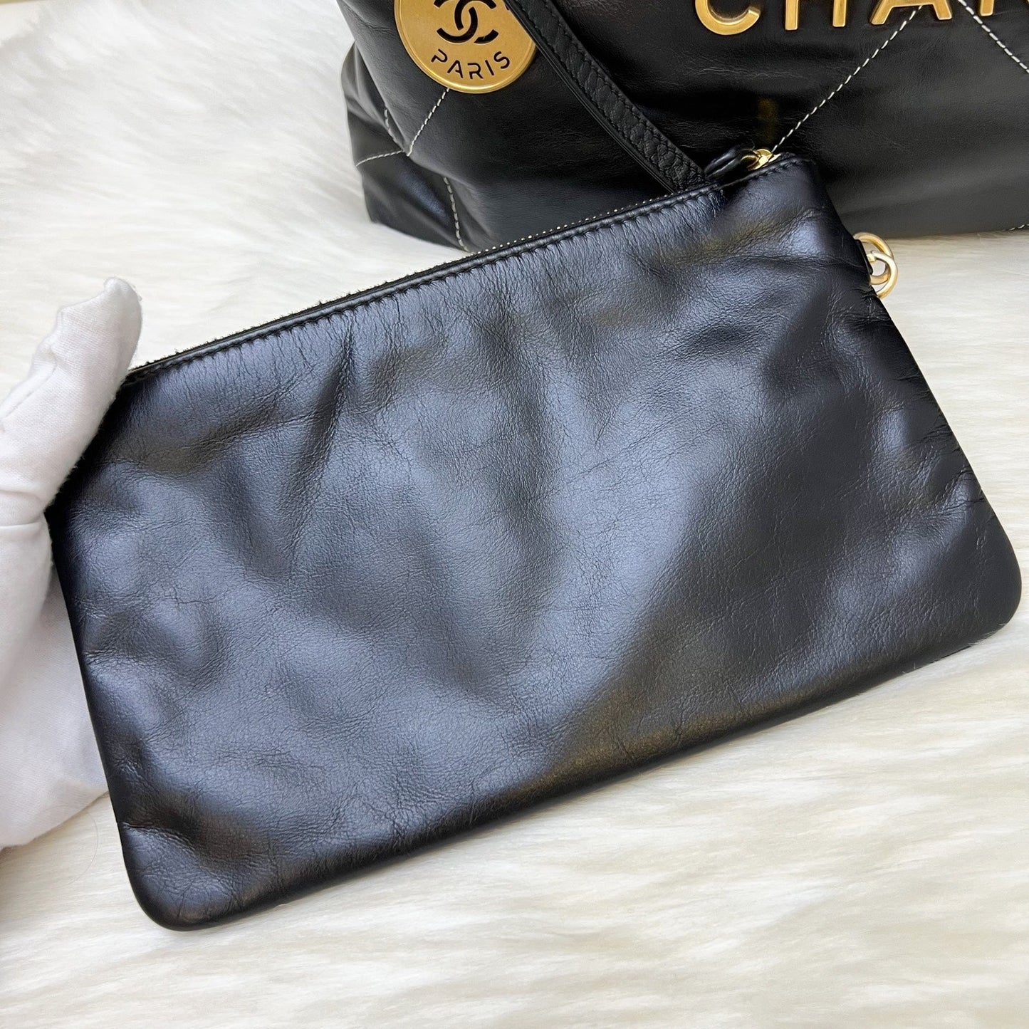 GLM-22 Medium Hobo Handbag in Black Calfskin with White Stitch Quilting and AGHW (Model: AS3261)