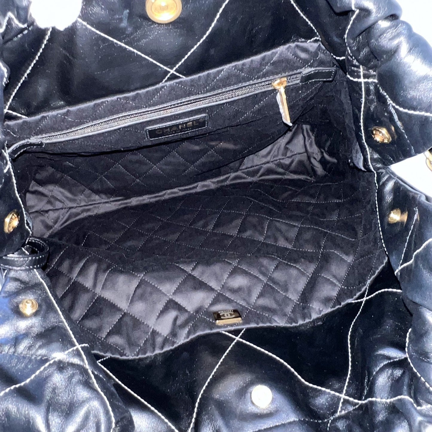 GLM-22 Medium Hobo Handbag in Black Calfskin with White Stitch Quilting and AGHW (Model: AS3261)