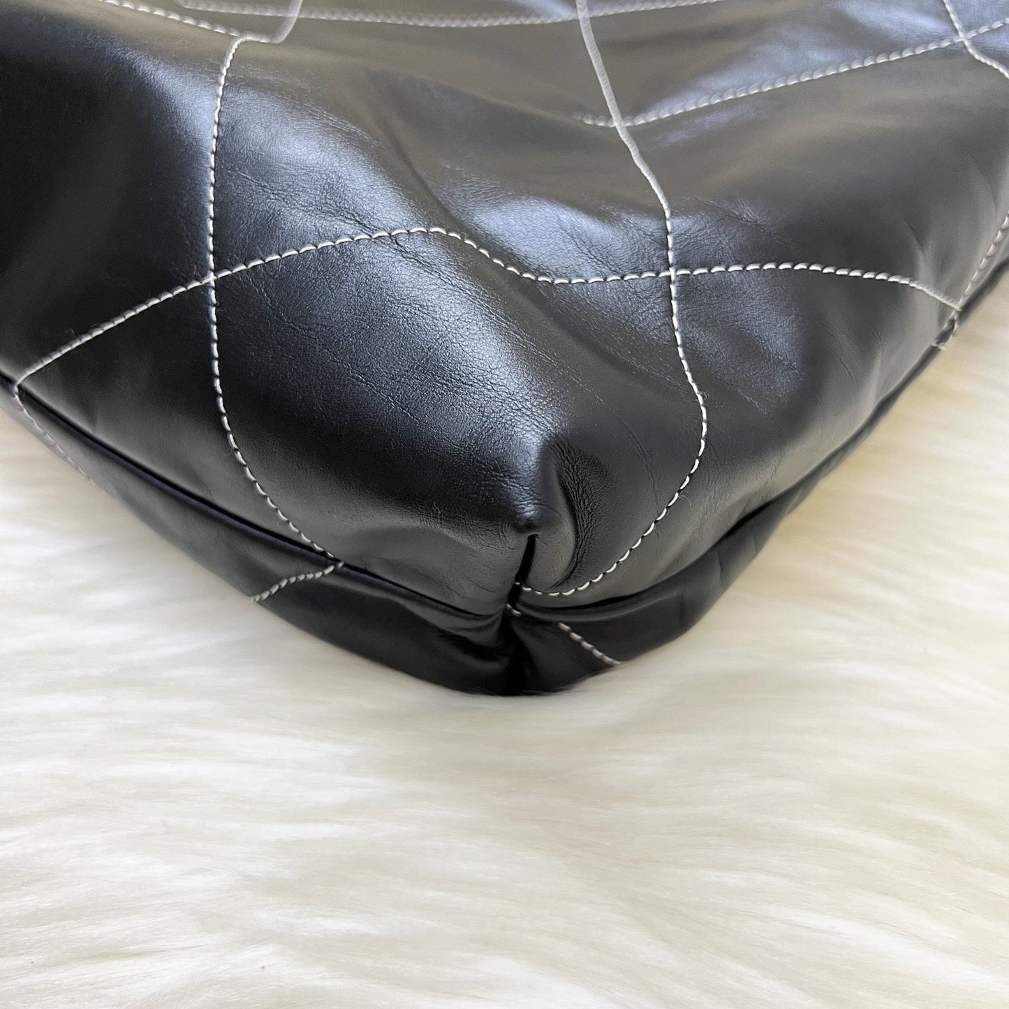 GLM-22 Medium Hobo Handbag in Black Calfskin with White Stitch Quilting and AGHW (Model: AS3261)