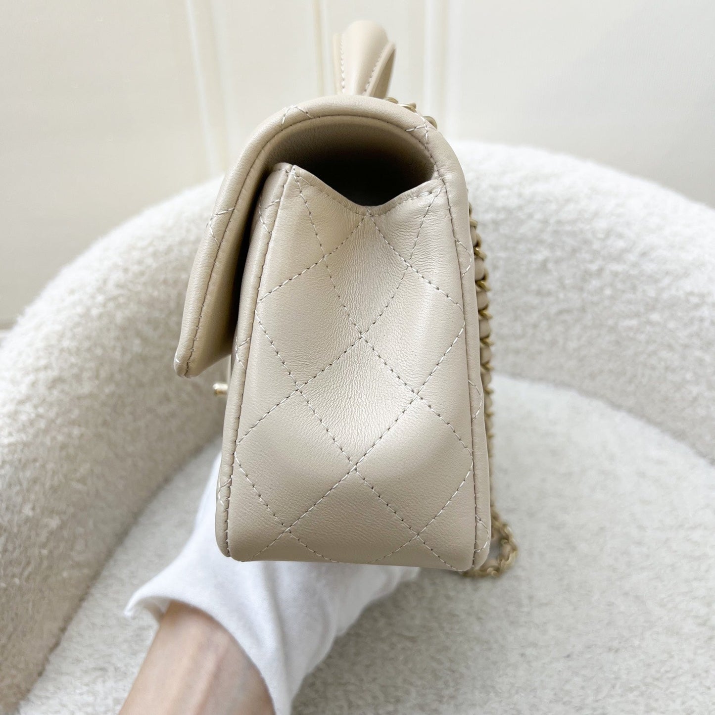GLM-Top Handle Mini Rectangle Flap in 25P Beige Lambskin and LGHW