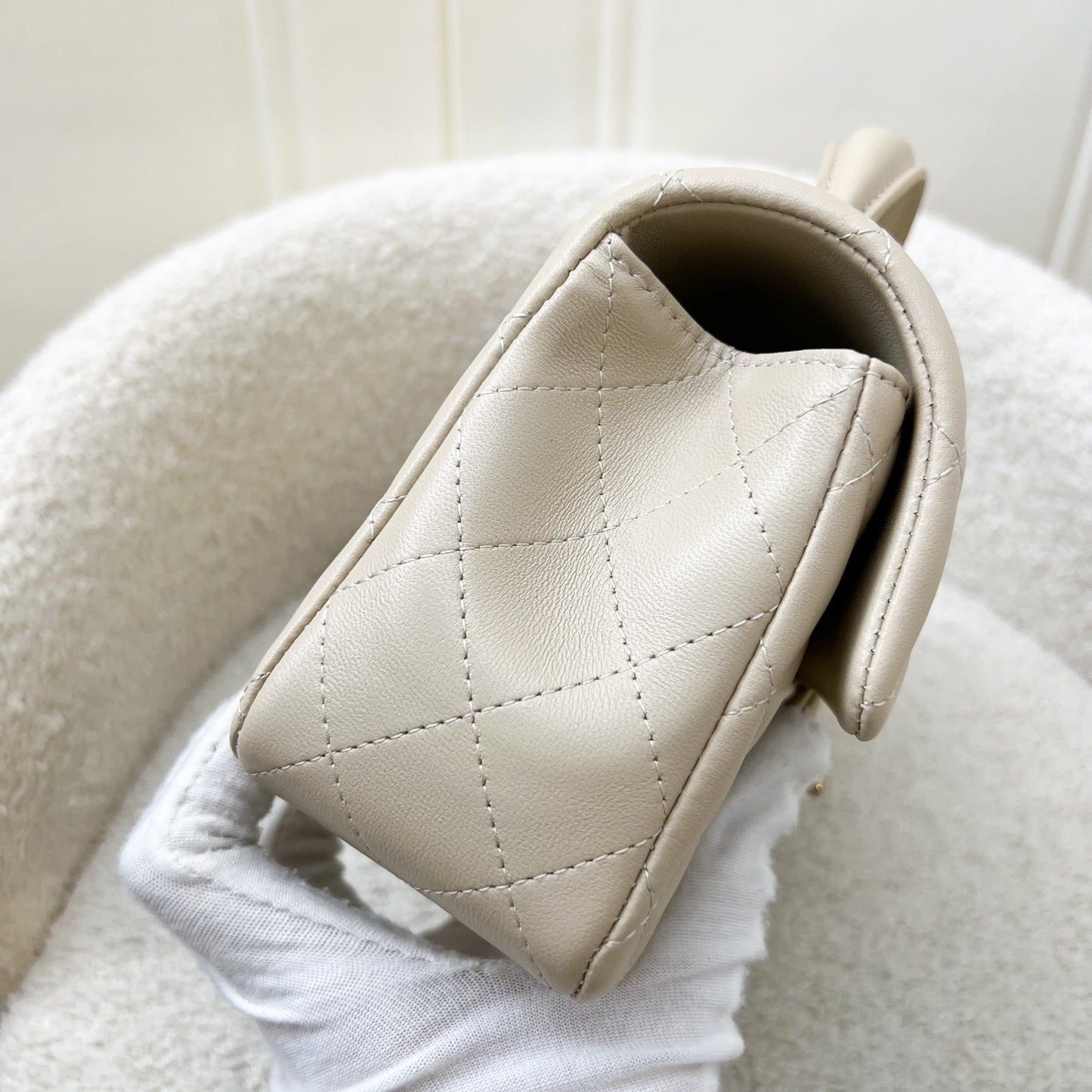 GLM-Top Handle Mini Rectangle Flap in 25P Beige Lambskin and LGHW