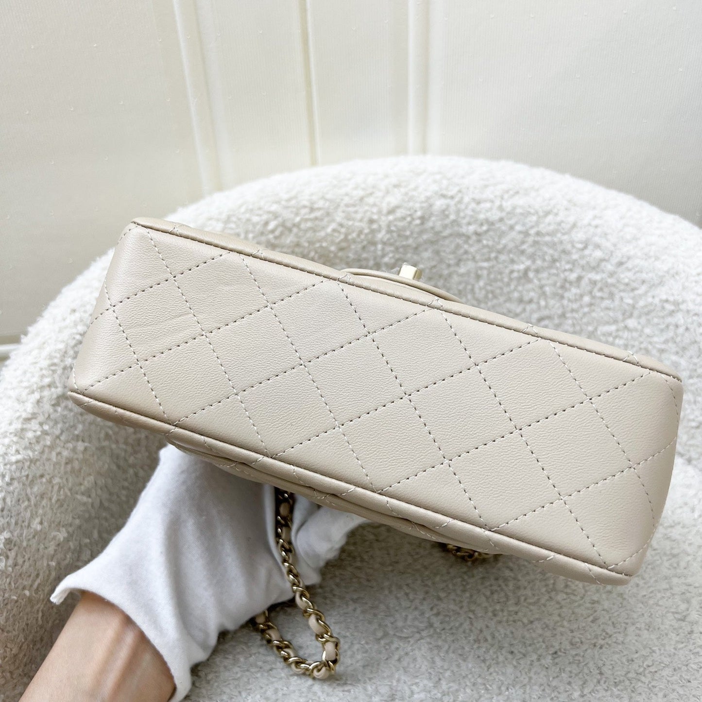 GLM-Top Handle Mini Rectangle Flap in 25P Beige Lambskin and LGHW