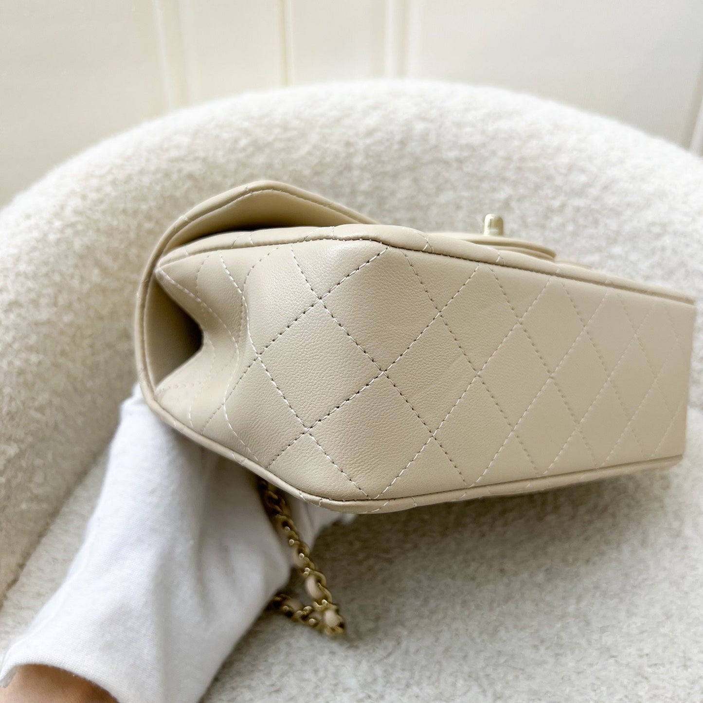 GLM-Top Handle Mini Rectangle Flap in 25P Beige Lambskin and LGHW