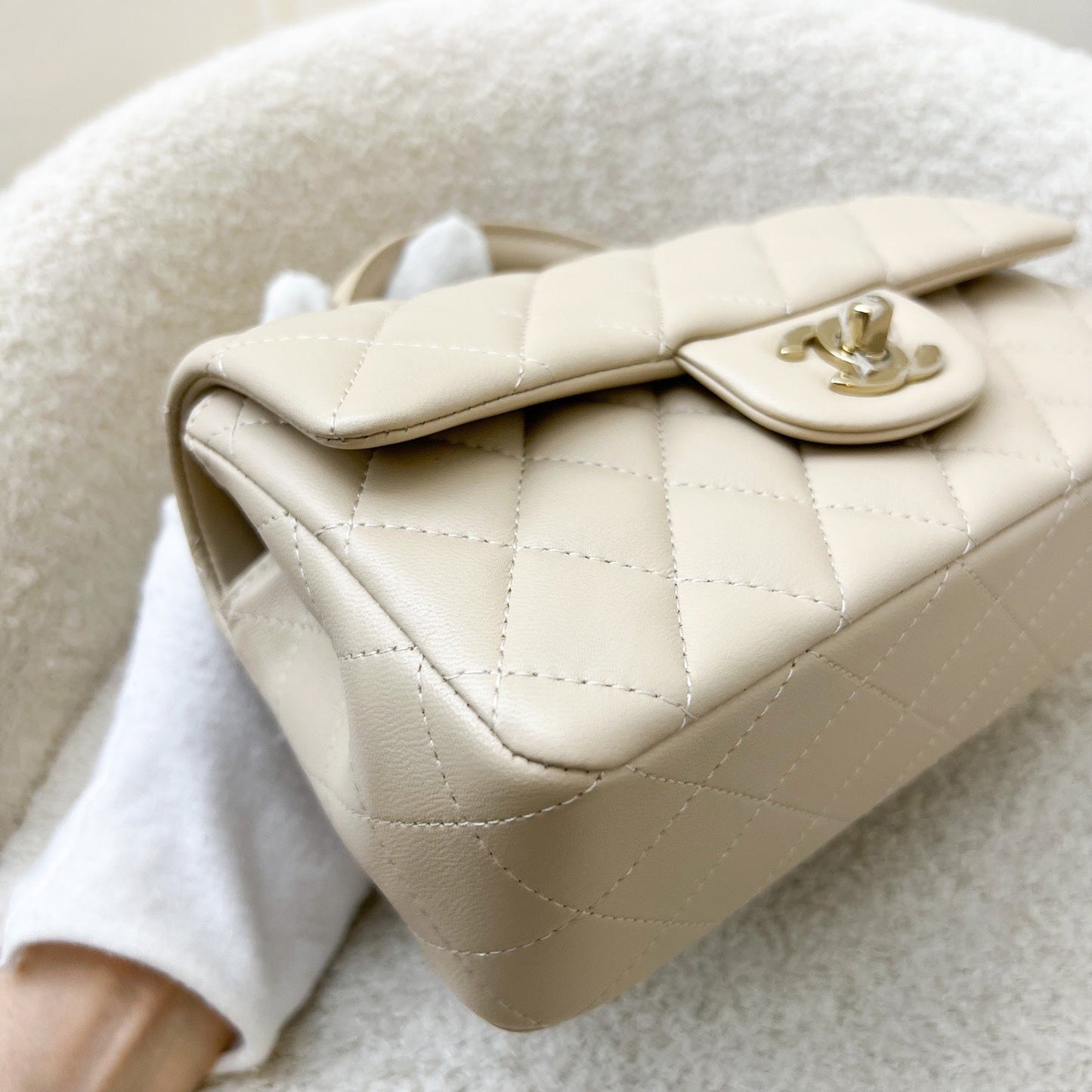 GLM-Top Handle Mini Rectangle Flap in 25P Beige Lambskin and LGHW