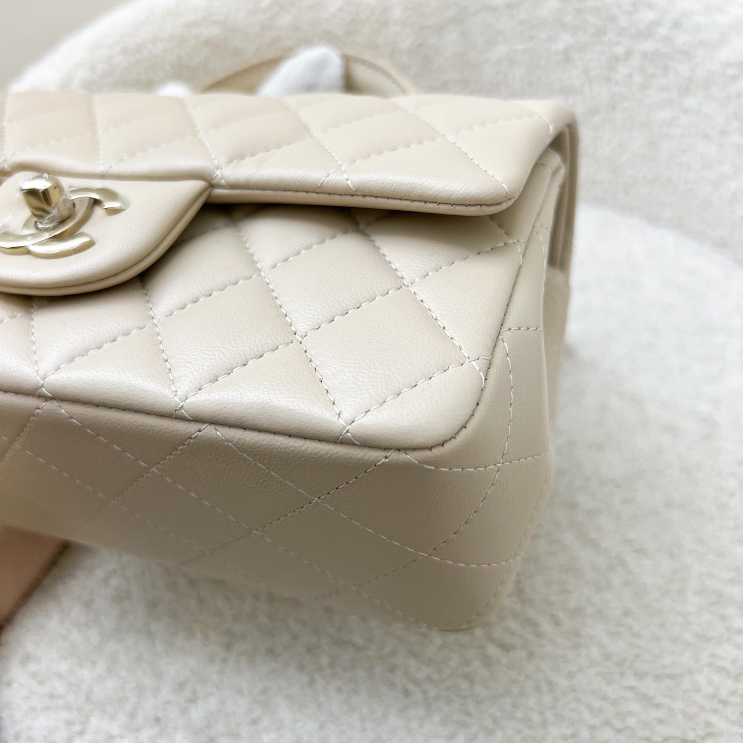 GLM-Top Handle Mini Rectangle Flap in 25P Beige Lambskin and LGHW