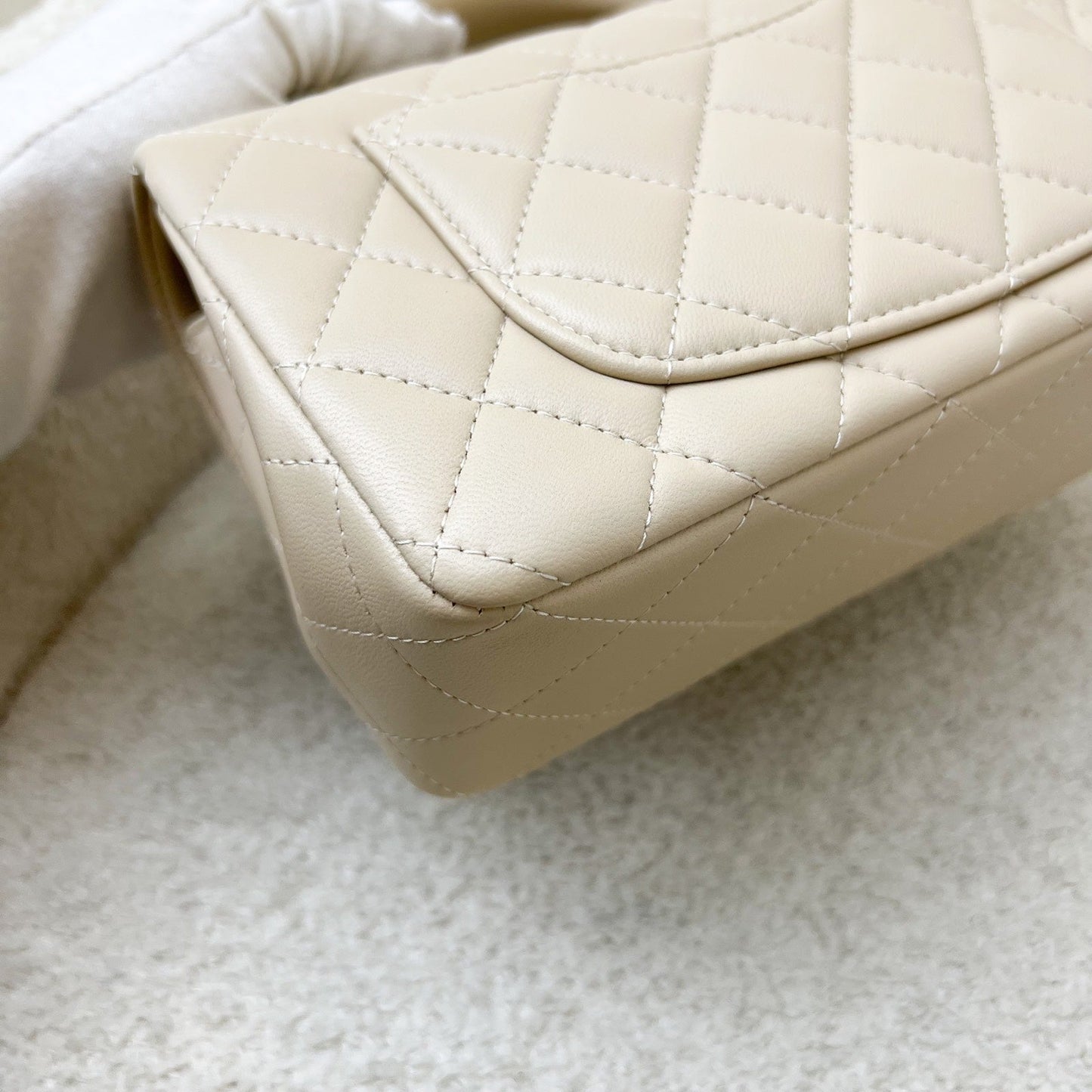 GLM-Top Handle Mini Rectangle Flap in 25P Beige Lambskin and LGHW