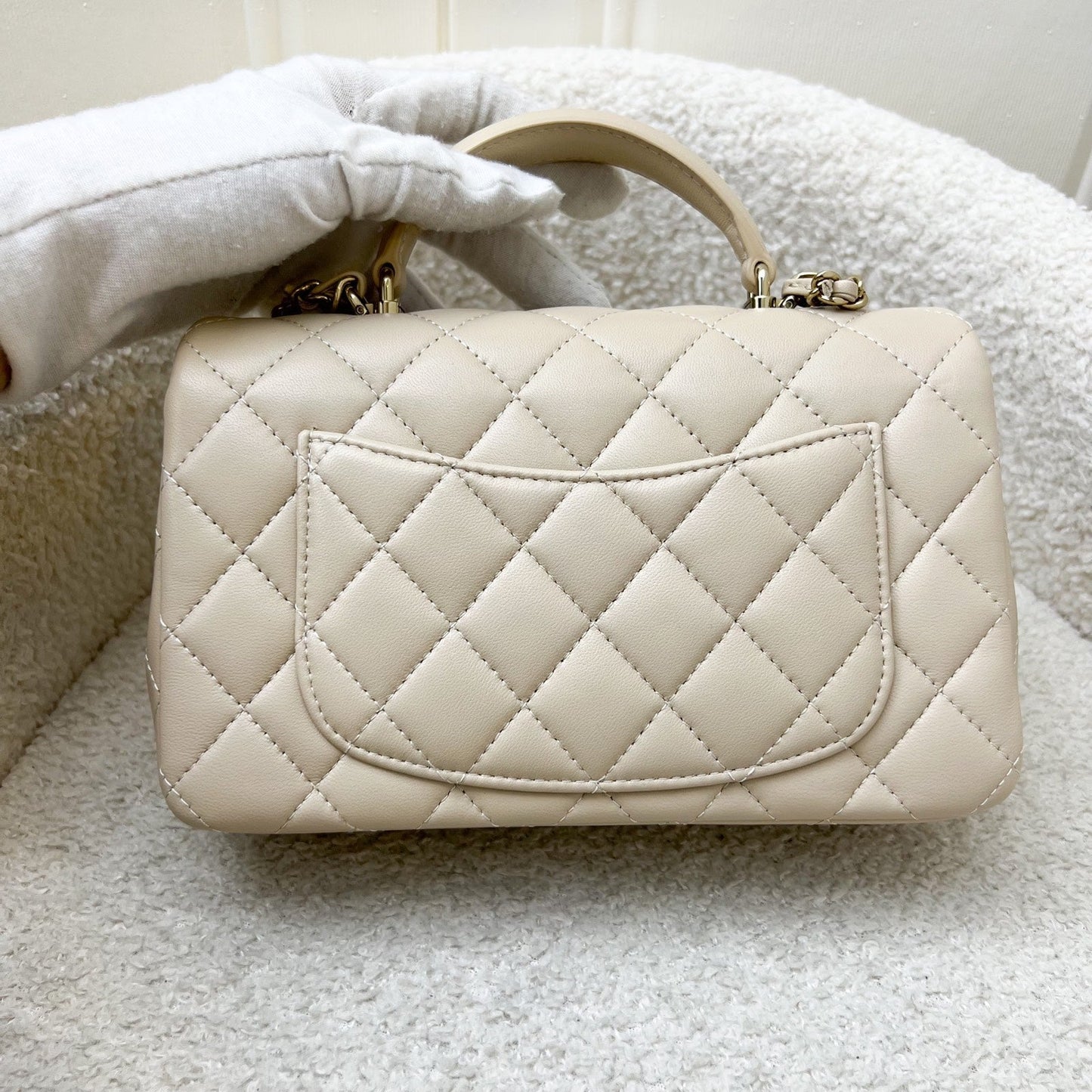 GLM-Top Handle Mini Rectangle Flap in 25P Beige Lambskin and LGHW