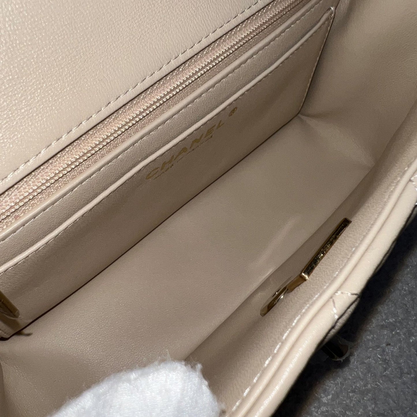 GLM-Top Handle Mini Rectangle Flap in 25P Beige Lambskin and LGHW