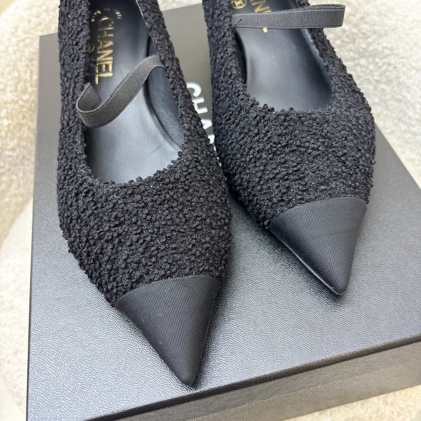 GLM-24A Mary Janes in Black Tweed and Gosgrain Sz 37.5