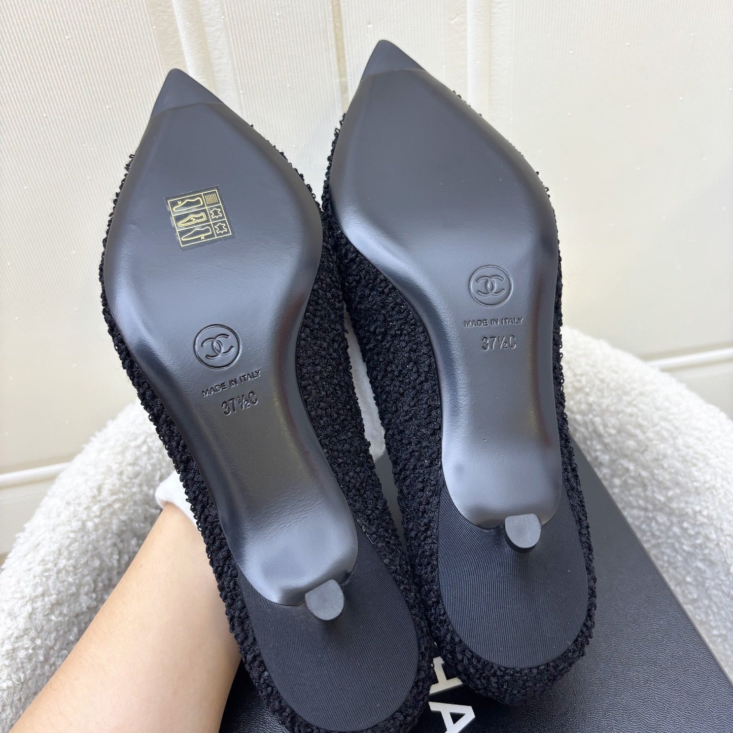 GLM-24A Mary Janes in Black Tweed and Gosgrain Sz 37.5