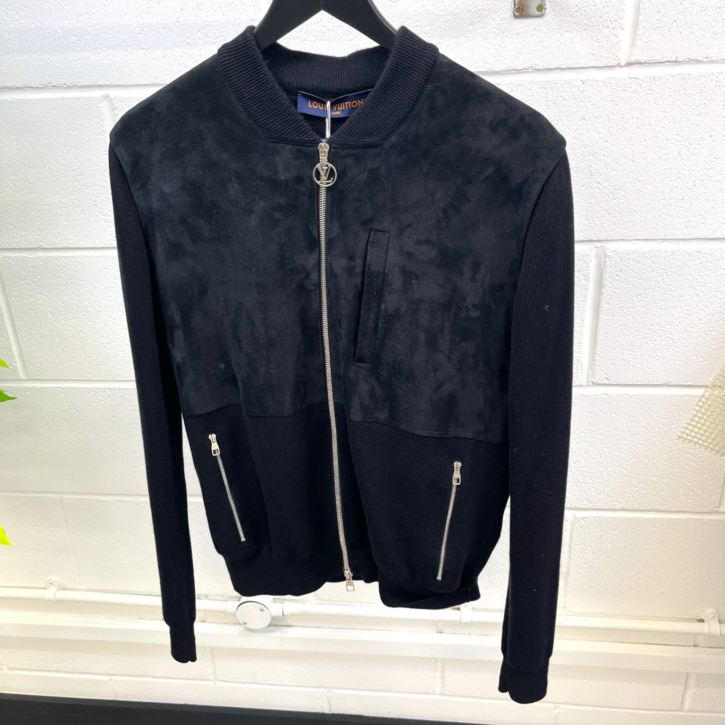 Men's Lamb Skin Suede & Cotton Bomber Jacket Black Size M