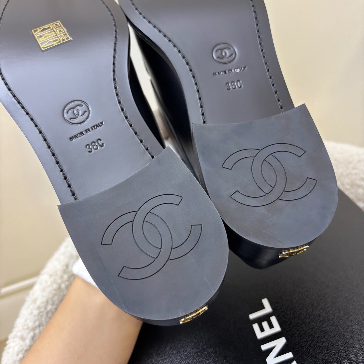 GLM-25P Mocassins with Diamantes Studded GLM- Logo in Black Smooth Calfskin