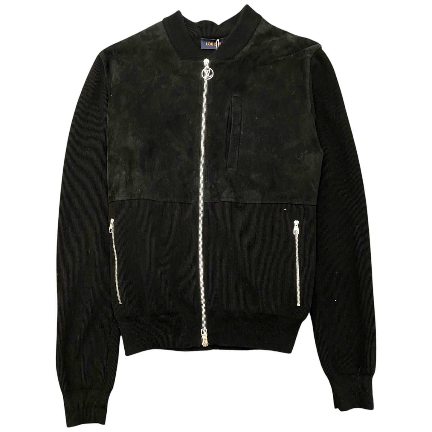 Men's Lamb Skin Suede & Cotton Bomber Jacket Black Size M
