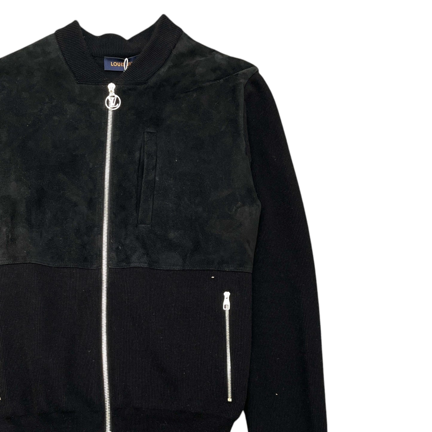 Men's Lamb Skin Suede & Cotton Bomber Jacket Black Size M