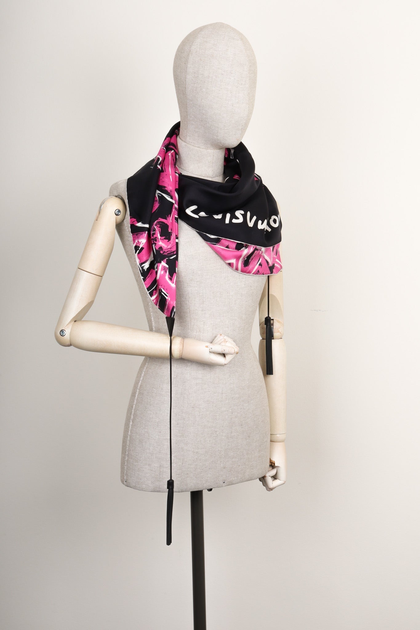LOUIS VUITTON Stephen Sprouse Scarf Tassels Pink Black