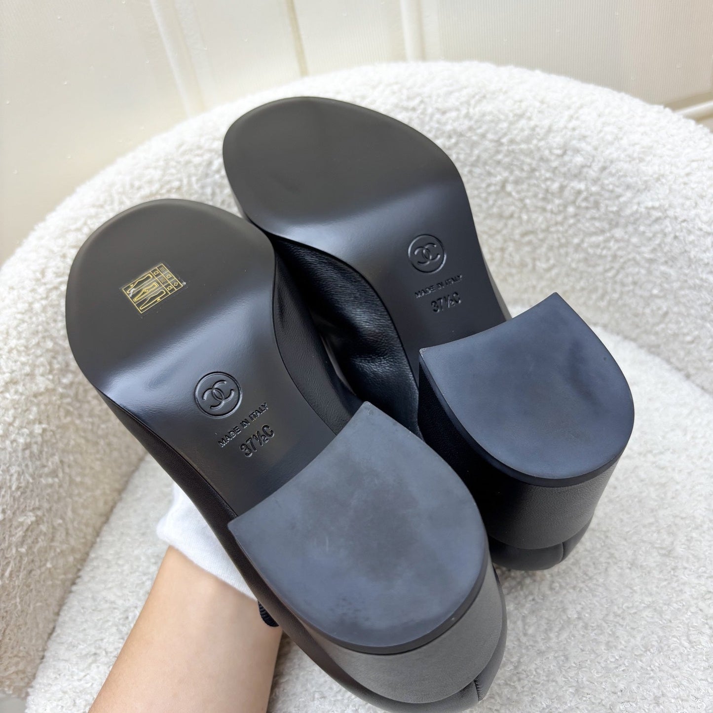 GLM-24A Mary Janes with Gold Charms and Buckle in Black Lambskin and AGHW Sz 37.5