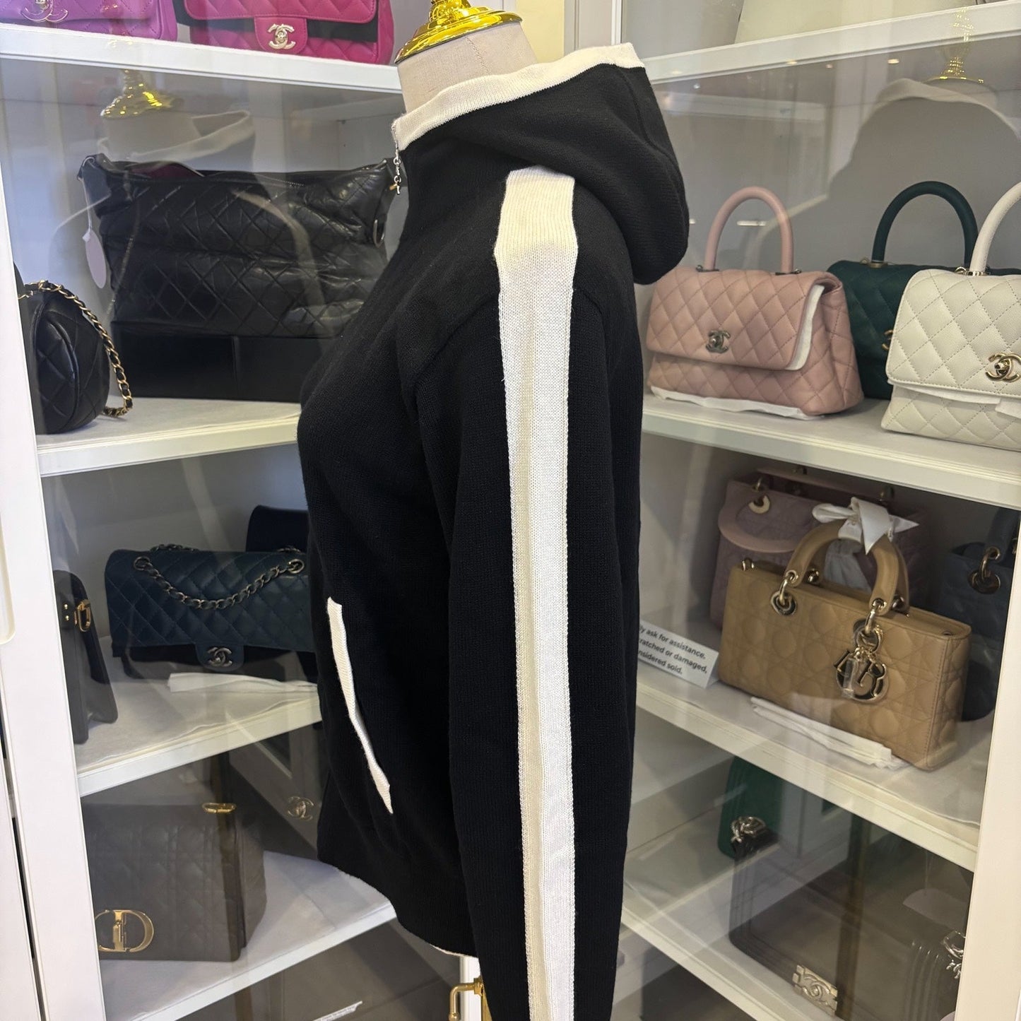 GLM-25C Zipped Cardigan in Black / White Cashmere Sz 38 (Model: P78345)