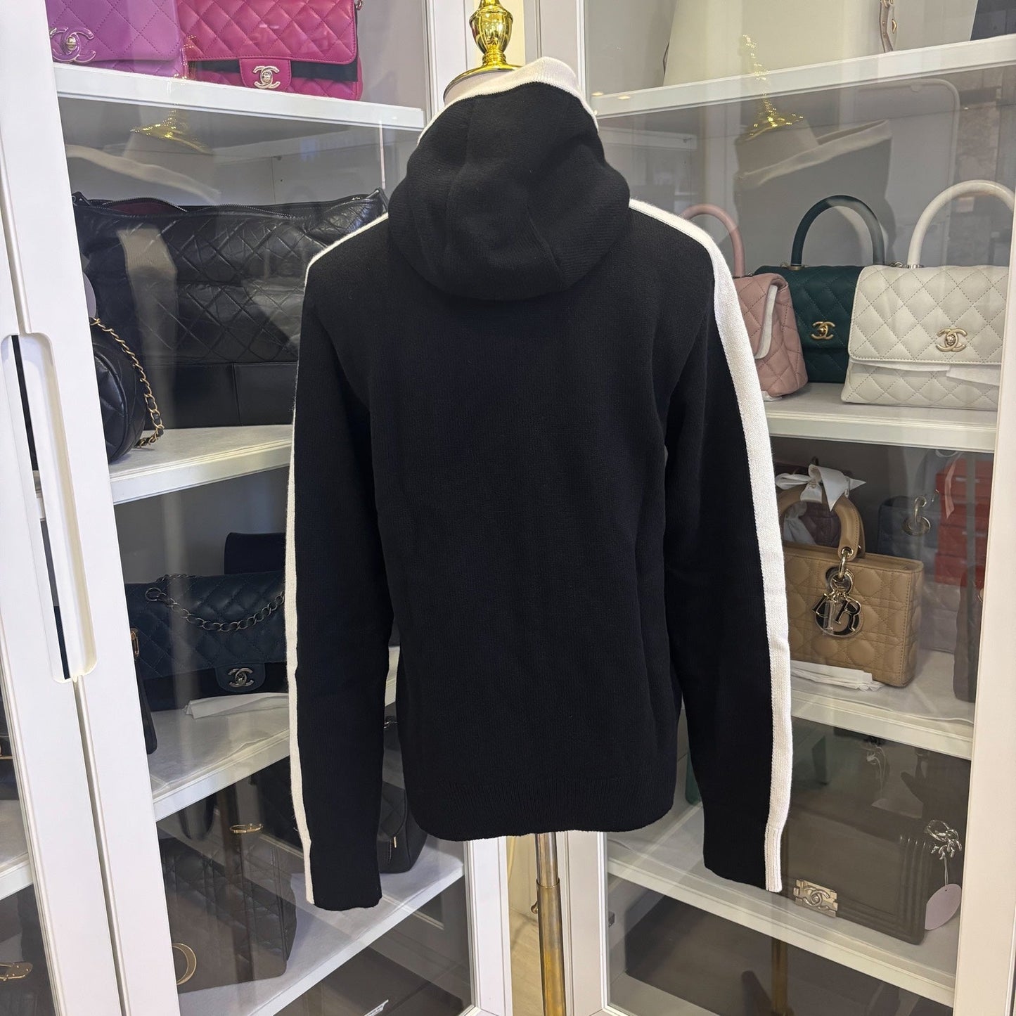 GLM-25C Zipped Cardigan in Black / White Cashmere Sz 38 (Model: P78345)
