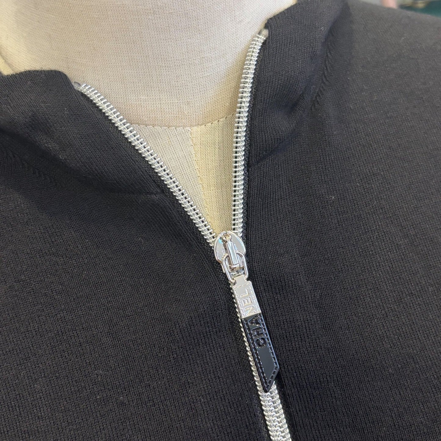 GLM-25C Zipped Hoodie Dress in Black Cotton and Cashmere Sz 40