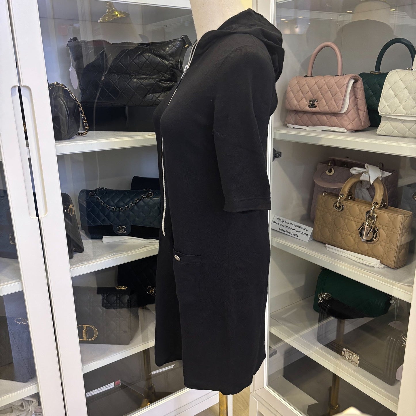 GLM-25C Zipped Hoodie Dress in Black Cotton and Cashmere Sz 40